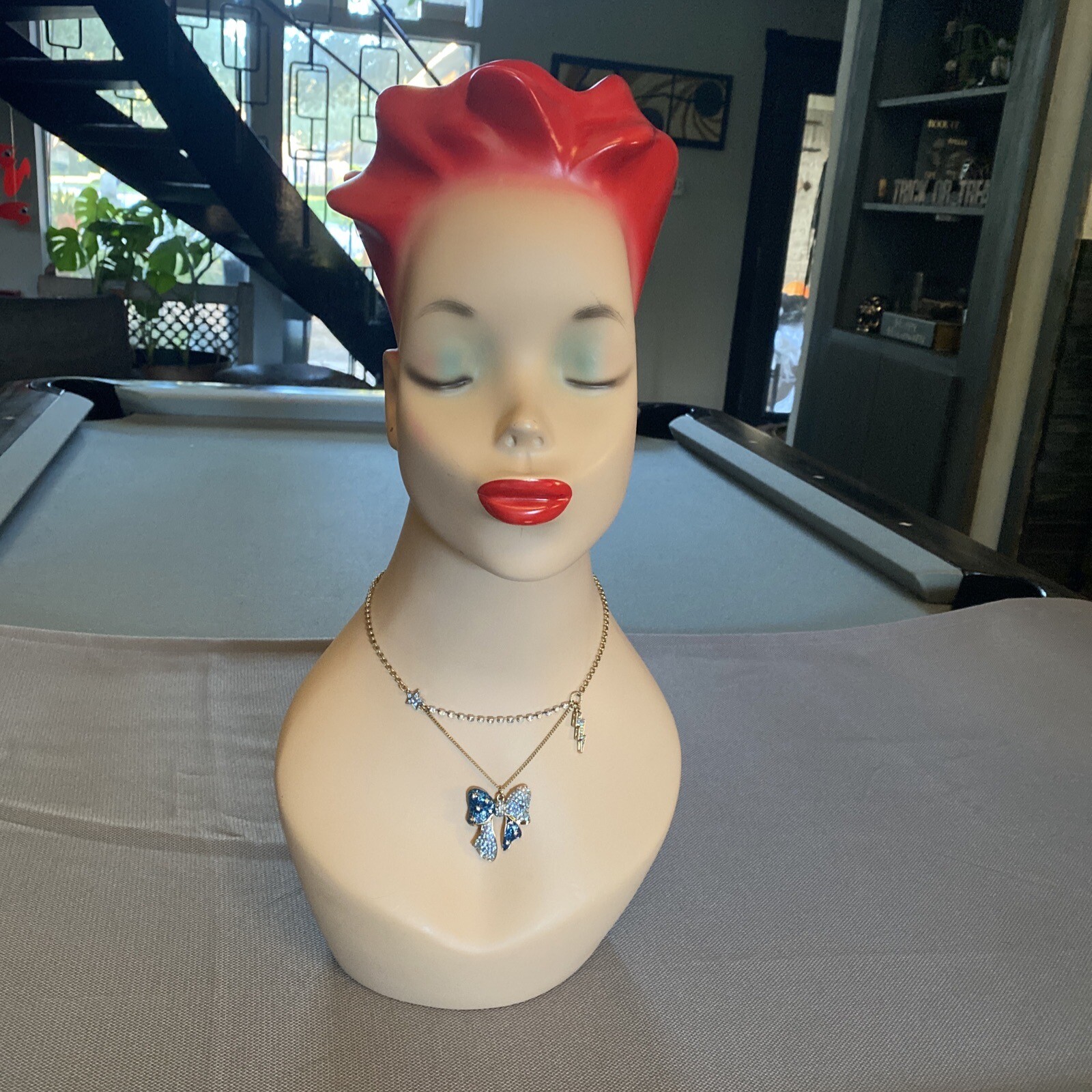 BETSEY JOHNSON Necklace HEAVENS TO BETSEY BLUE PAVE CRYSTAL Lightening Bolt, Bow