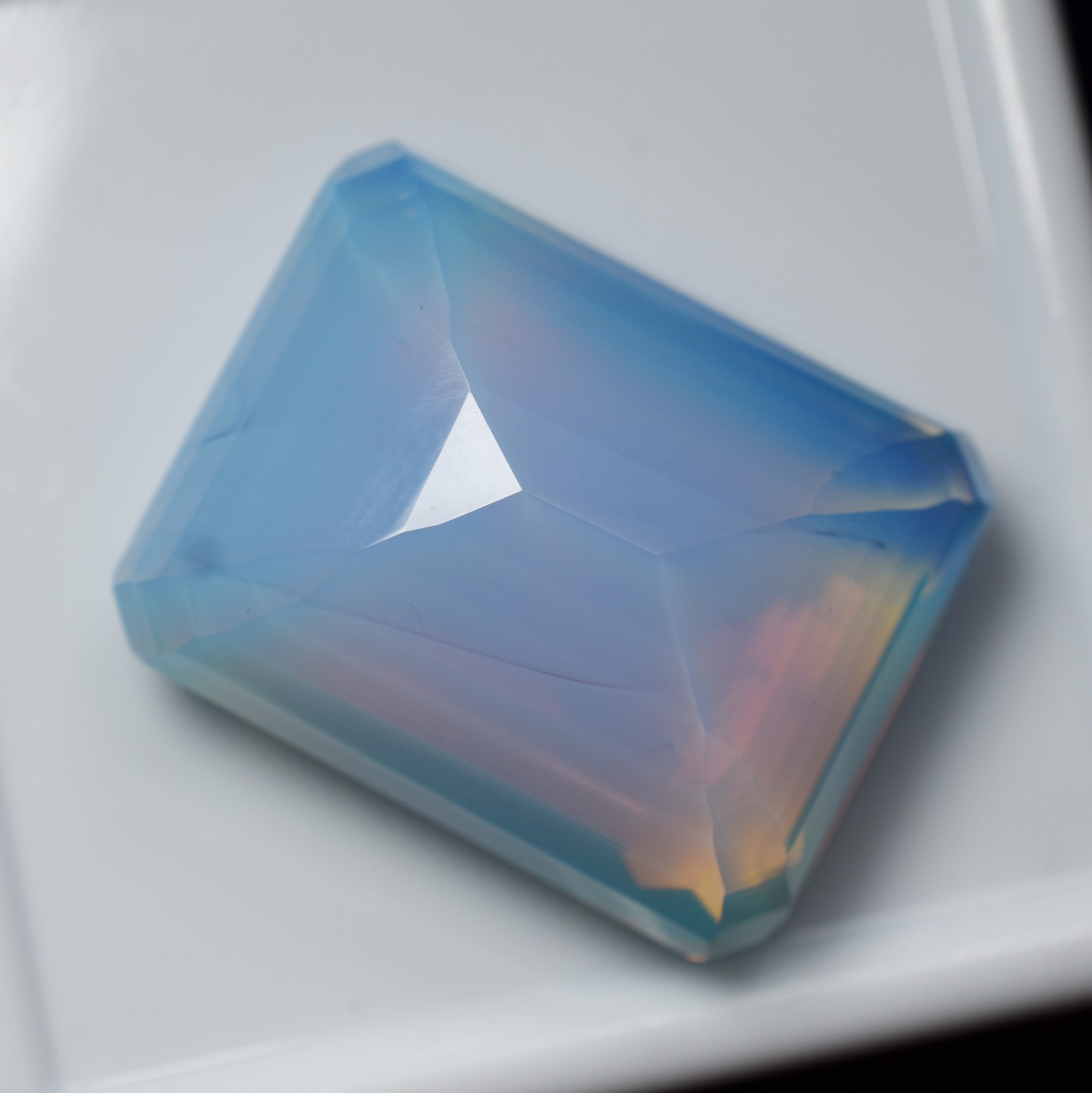 35.65 Ct Unique Sky-Blue Opal Lab-Created Loose Gemstone CERTIFIED Emerald Cut