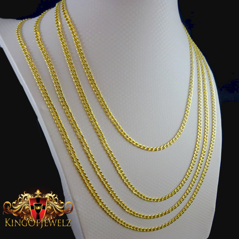 MEN LADIES 10K YELLOW GOLD MIAMI CUBAN CURB LINK CHAIN NECKLACE 3 MM 16~24 INCH