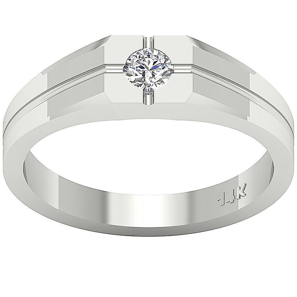 Men’s Engagement Ring 0.20 Ct SI1 G Genuine Round Cut Bezel Set 14K White Gold