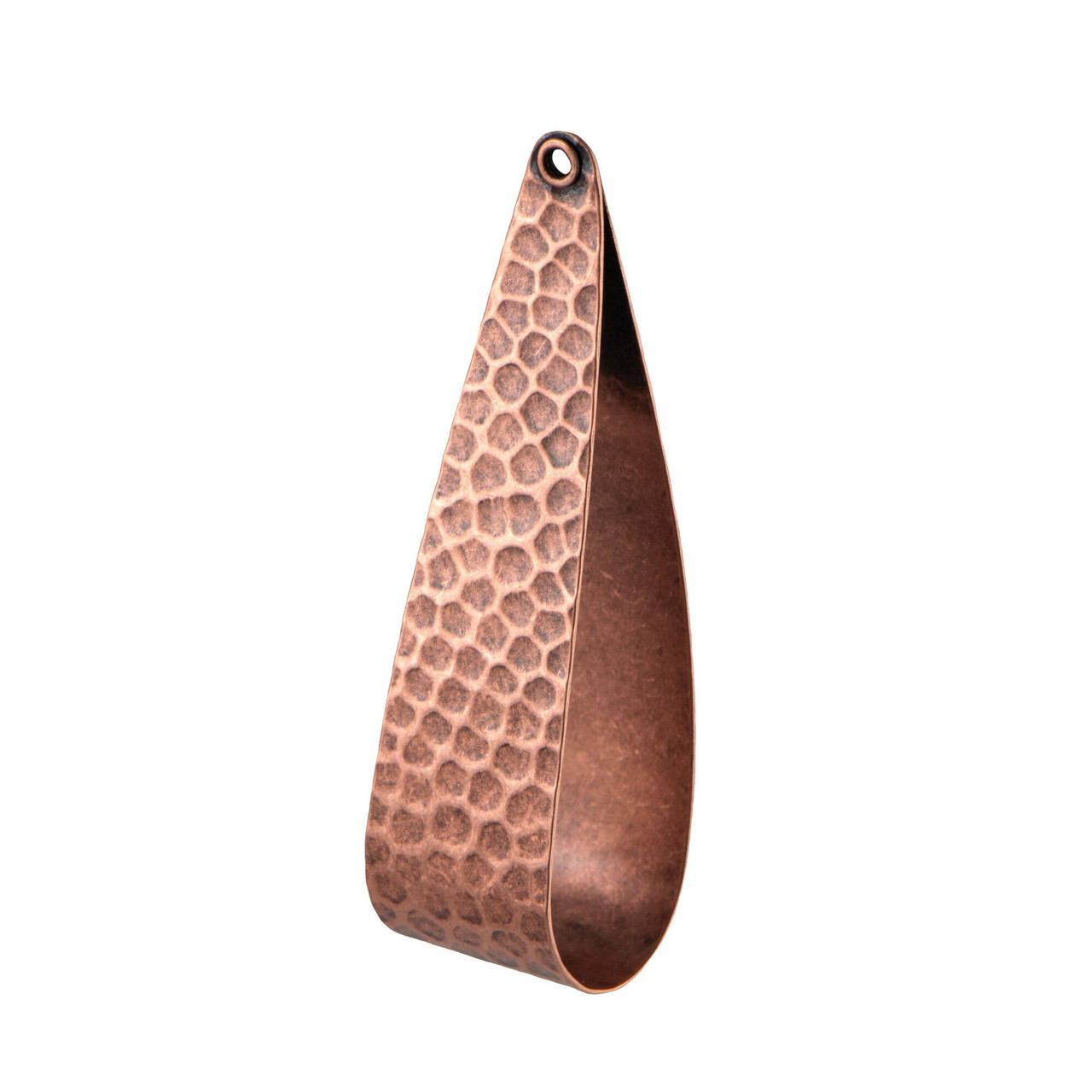 1 Hole Copper Ox Large Hammered 3D Teardrop Hoop Pendant 60x16mm (2)