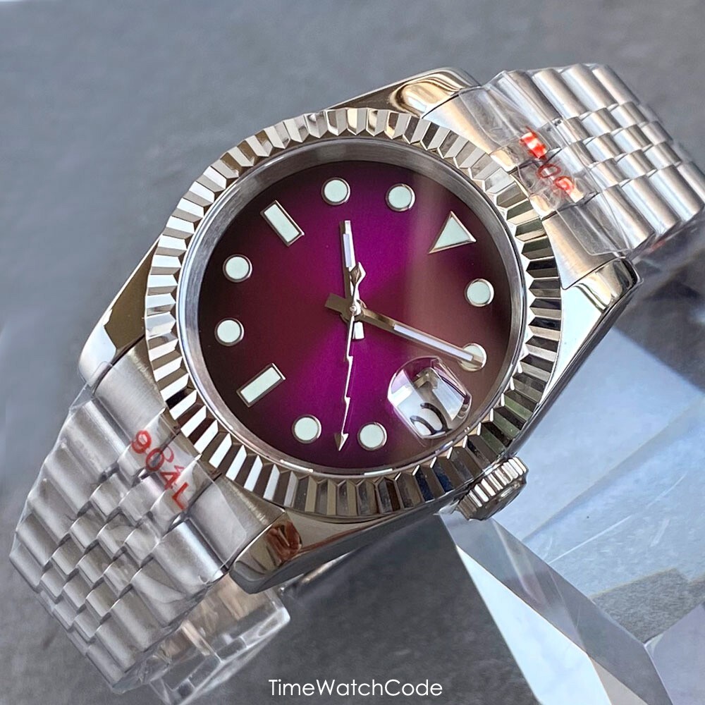 Purple Sunburst Dial NH35 Automatic Men Watch Mechanical Jubilee Strap 39mm