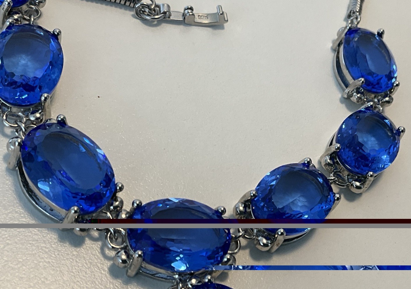 925 Sterling Silver Large Cobalt Blue Crystal Glass Statement Necklace Vintage