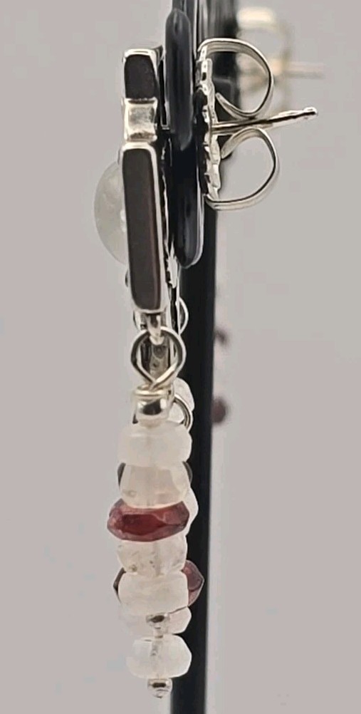 CAROLYN POLLACK 9.25/Copper Two Tone Moonstone Tourmaline Cross Earrings 12.45g