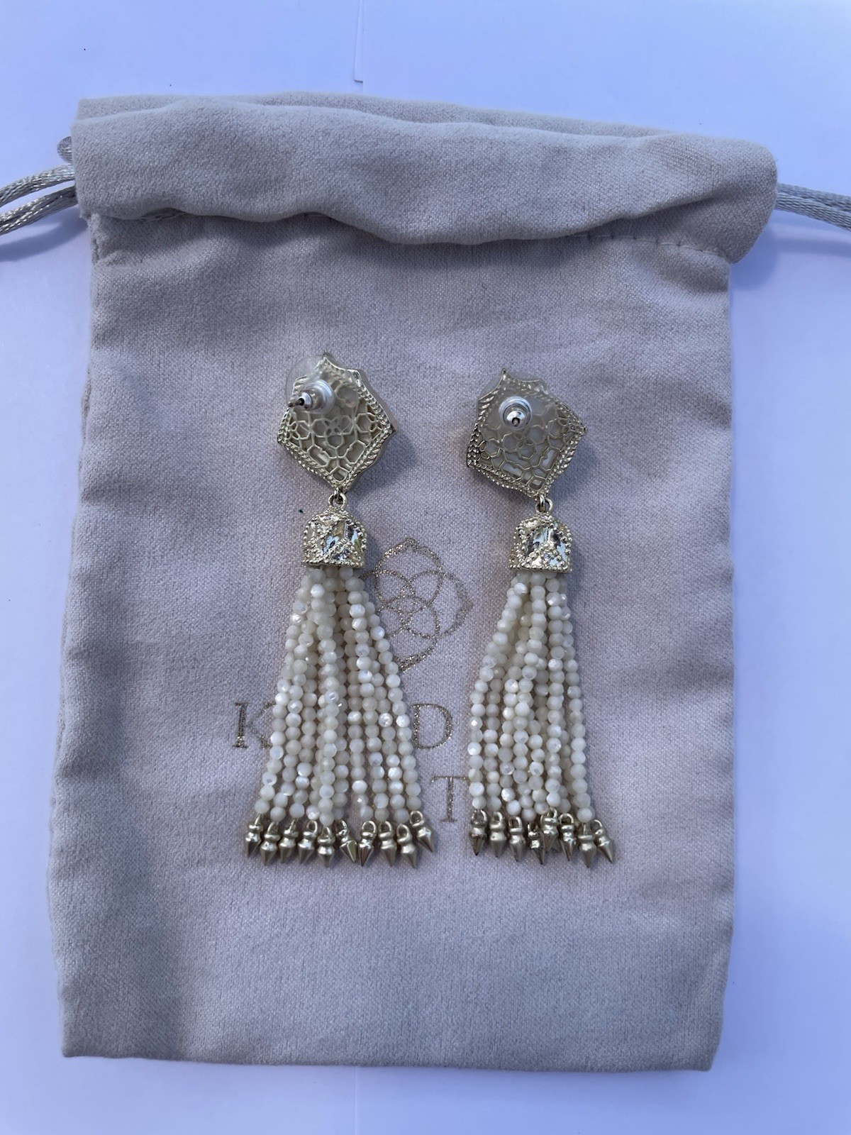 Kendra Scott Rayne Beaded Tassel Statement Earrings – Gold Ivory Mother-of-Pearl