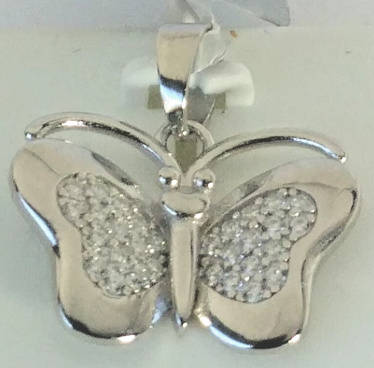 925 STERLING SILVER CZ micropave FLASHY BUTTERFLY PENDANT cubic zirconia 23x22mm