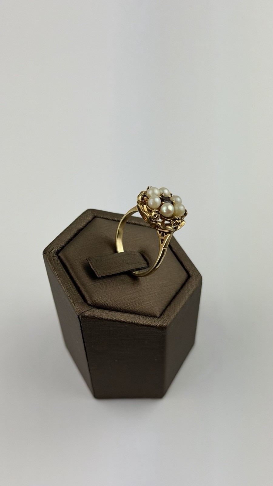 Pearl And Garnet 9ct Gold Ring , Vintage And Hallmarked Yellow Gold