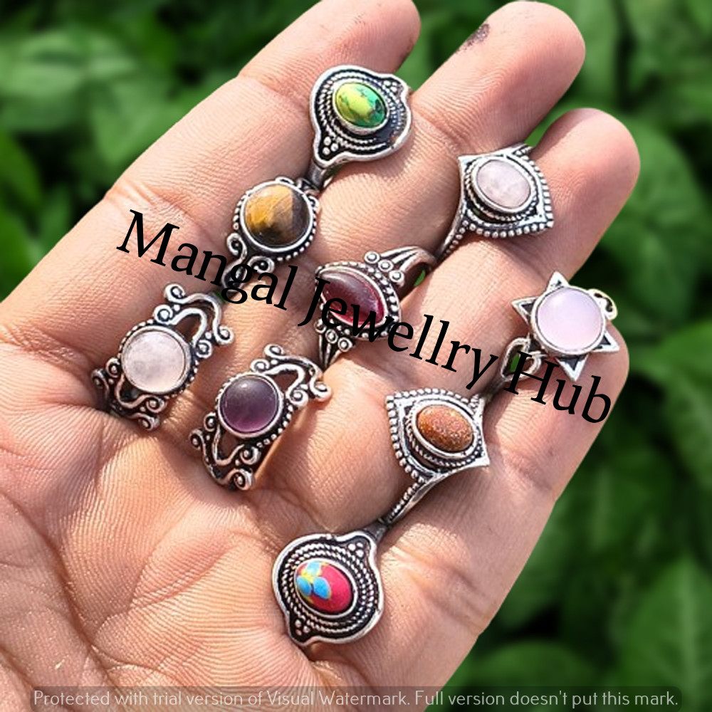 Glorious Sunstone & Mix Gemstone 925 Sterling Silver Plated Rings Jewellery Lot