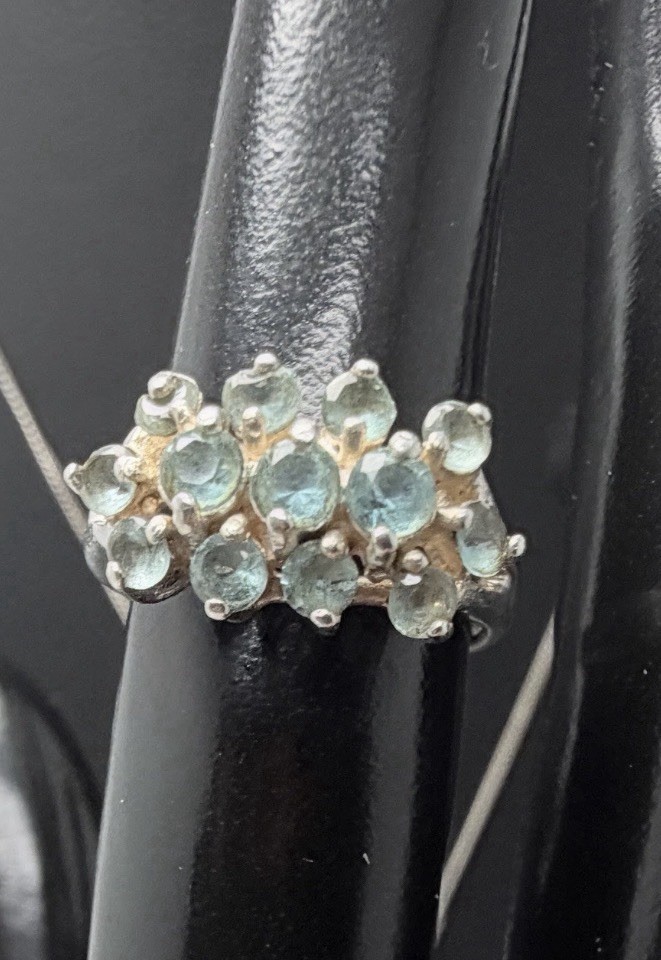 Sterling Silver Aqua Glass Cluster Necklace Ring Set Size 5.25 Gift 18.5 in