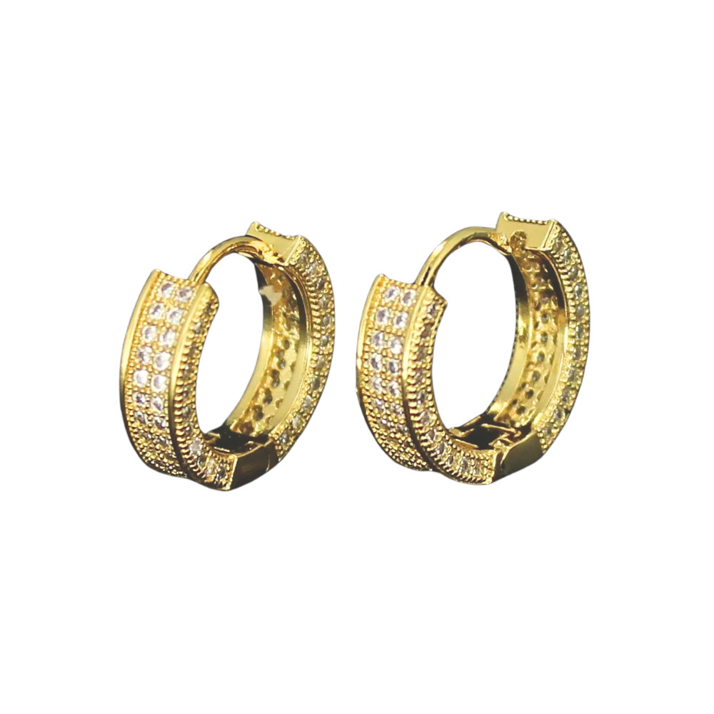 Unisex Iced Hoops 14k Gold Plated Micro Pave Cz Snap On Earrings High Quality