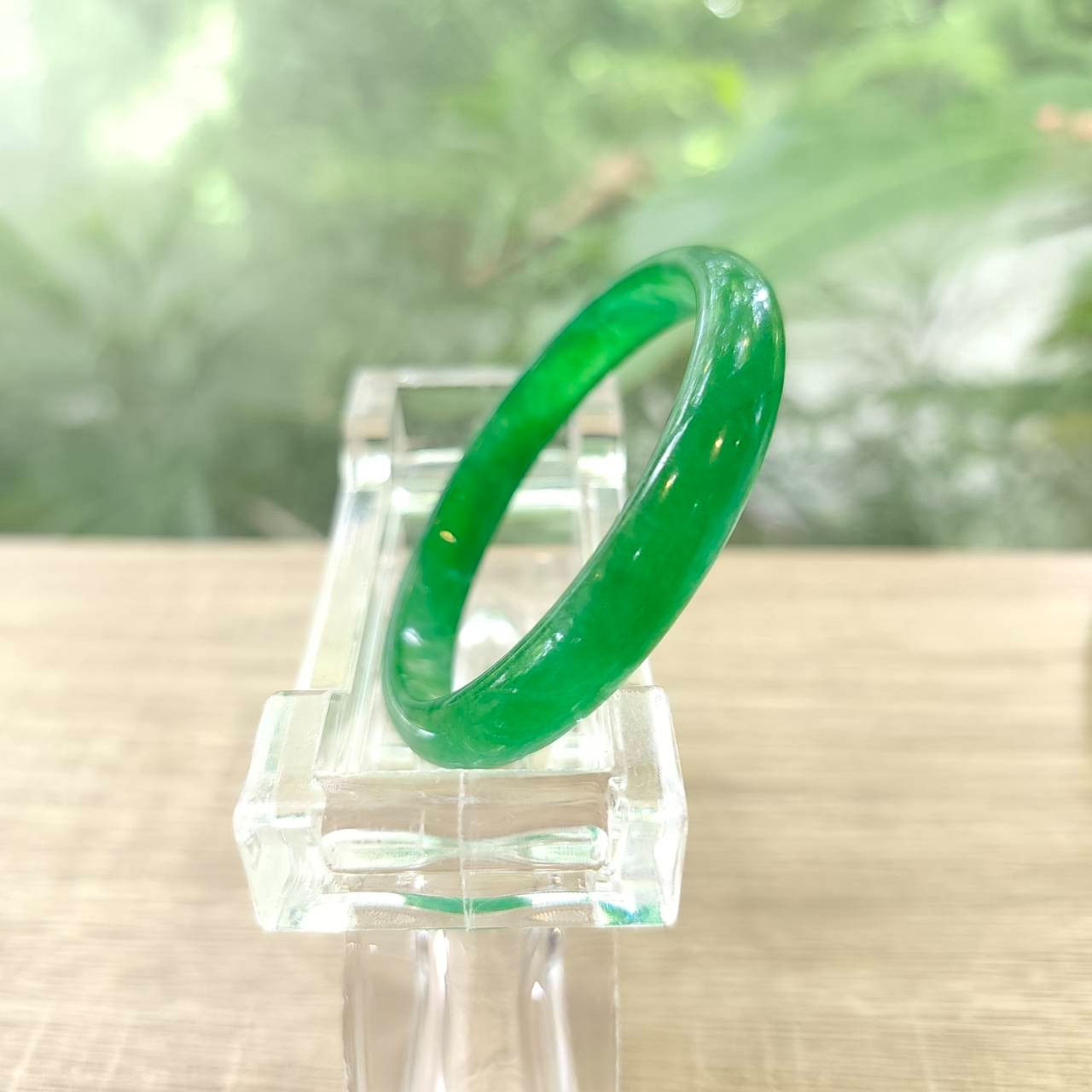 Authentic Burmese Jade Bangle: Flat Belly Type Green Small Size 53.7 mm