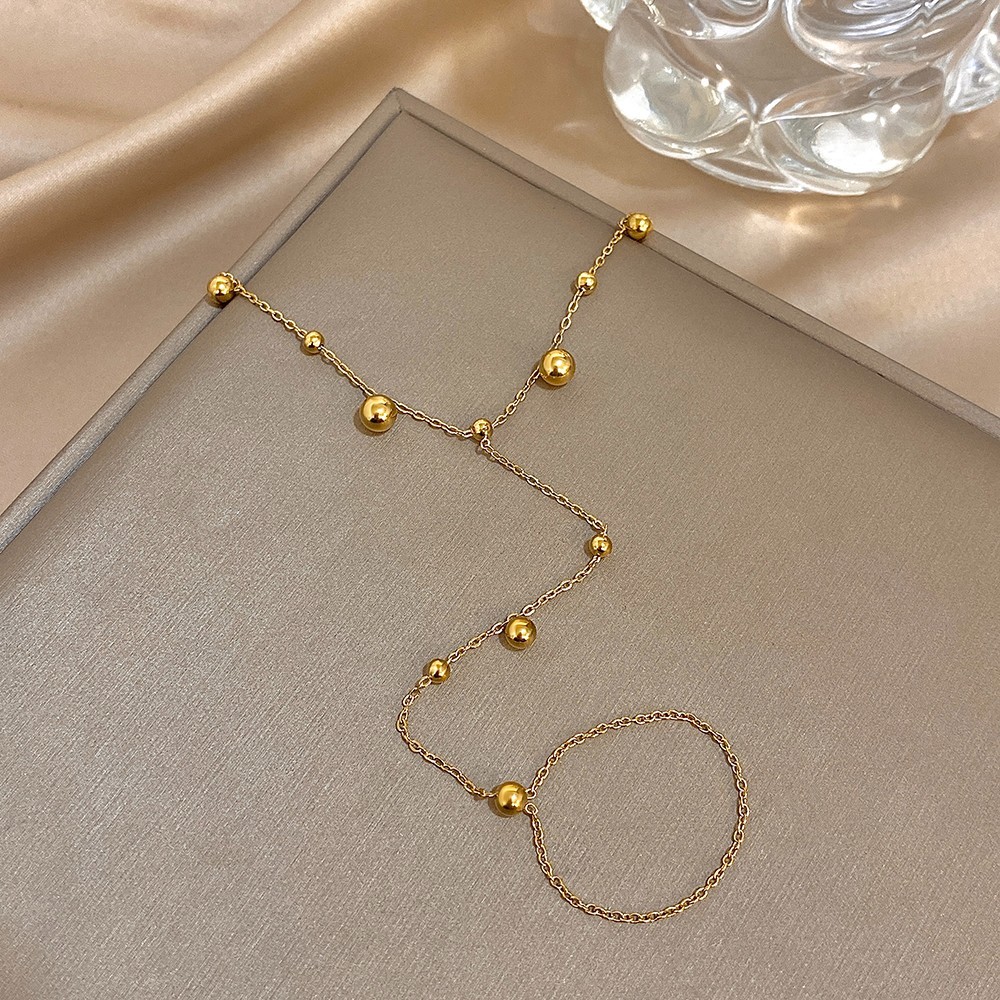 Women’s Stainless Steel Hand Chain Bracelet Finger Ring Ball Bead Link Chain Jew