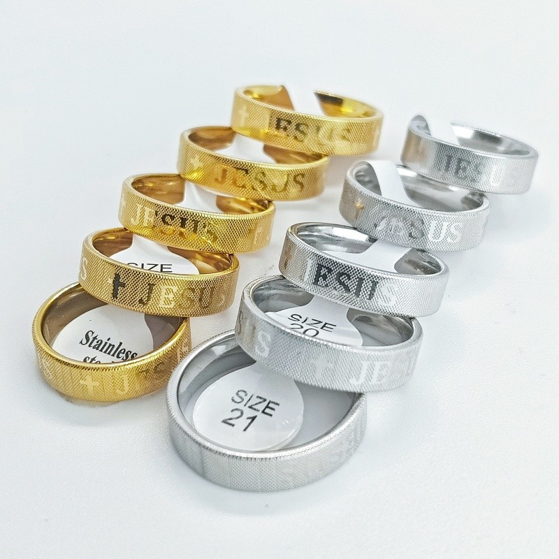 36Pcs Dual Tone 6mm Cross Engraved Stainless Stackable Rings Unisex Bulk Jewelry