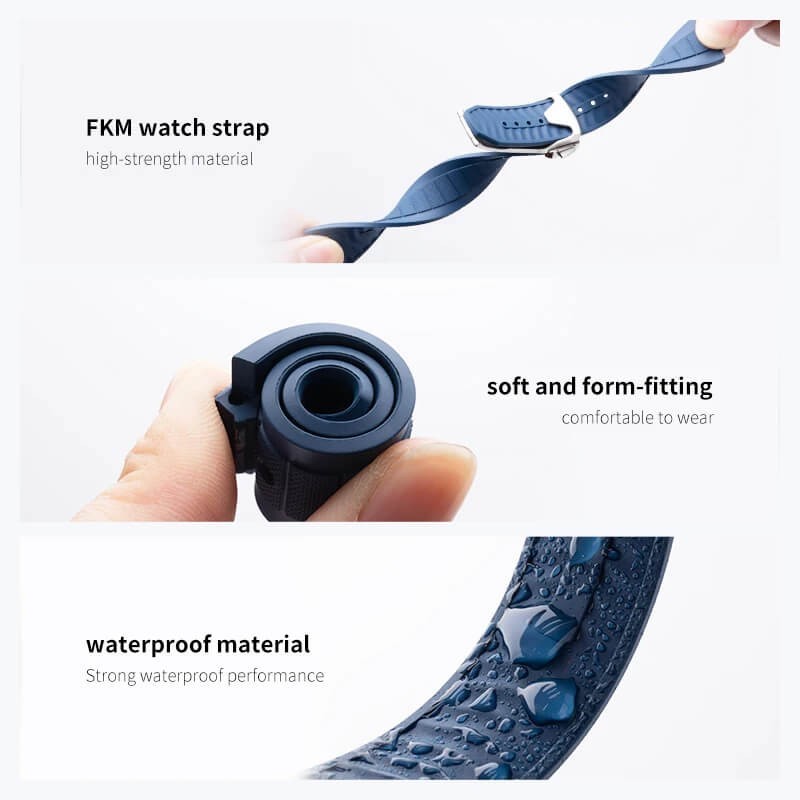 21mm FKM Rubber Strap Watch Band Fits Omega Seamaster Planet Ocean 600M 42mm