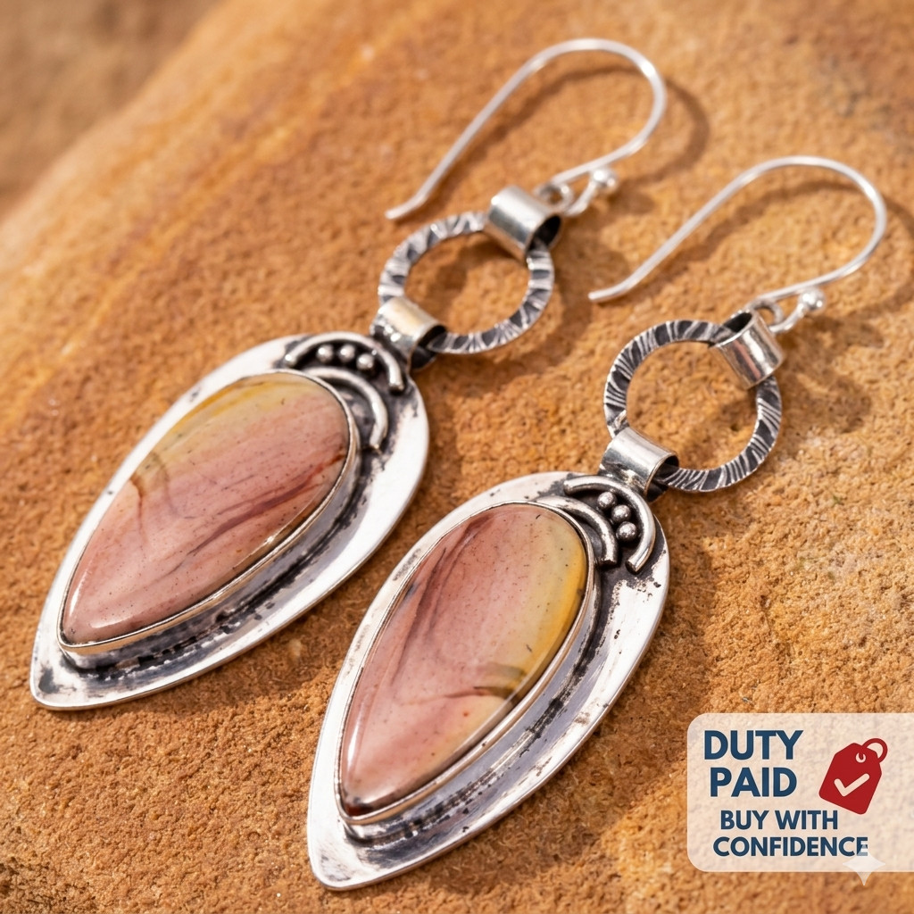 Genuine Polychrome Jasper Daughter Channel Set Dangle Drop Earrings 925 Silver