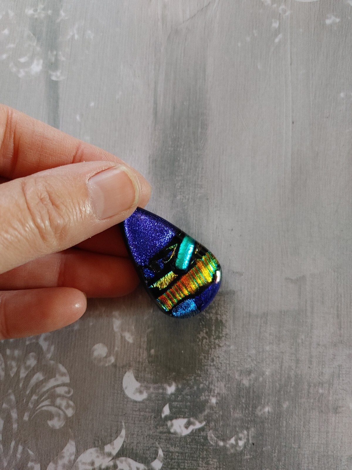 vintage pendant finding component dichroic art glass precious metal foil artisan