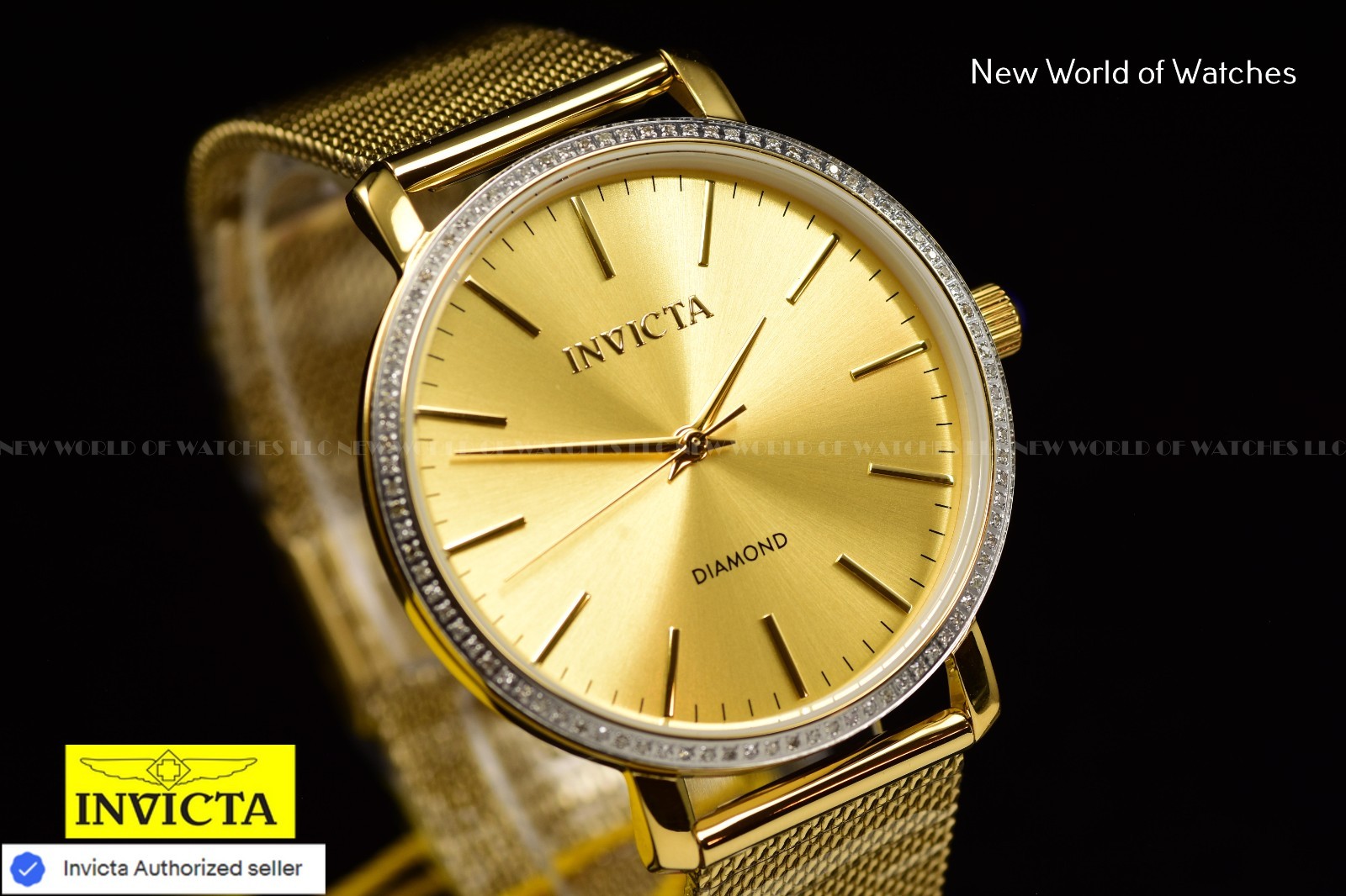 Invicta Elite Diamond 38mm 0.32 Carat Diamond Unisex Gold-Tone Mesh Ladies Watch