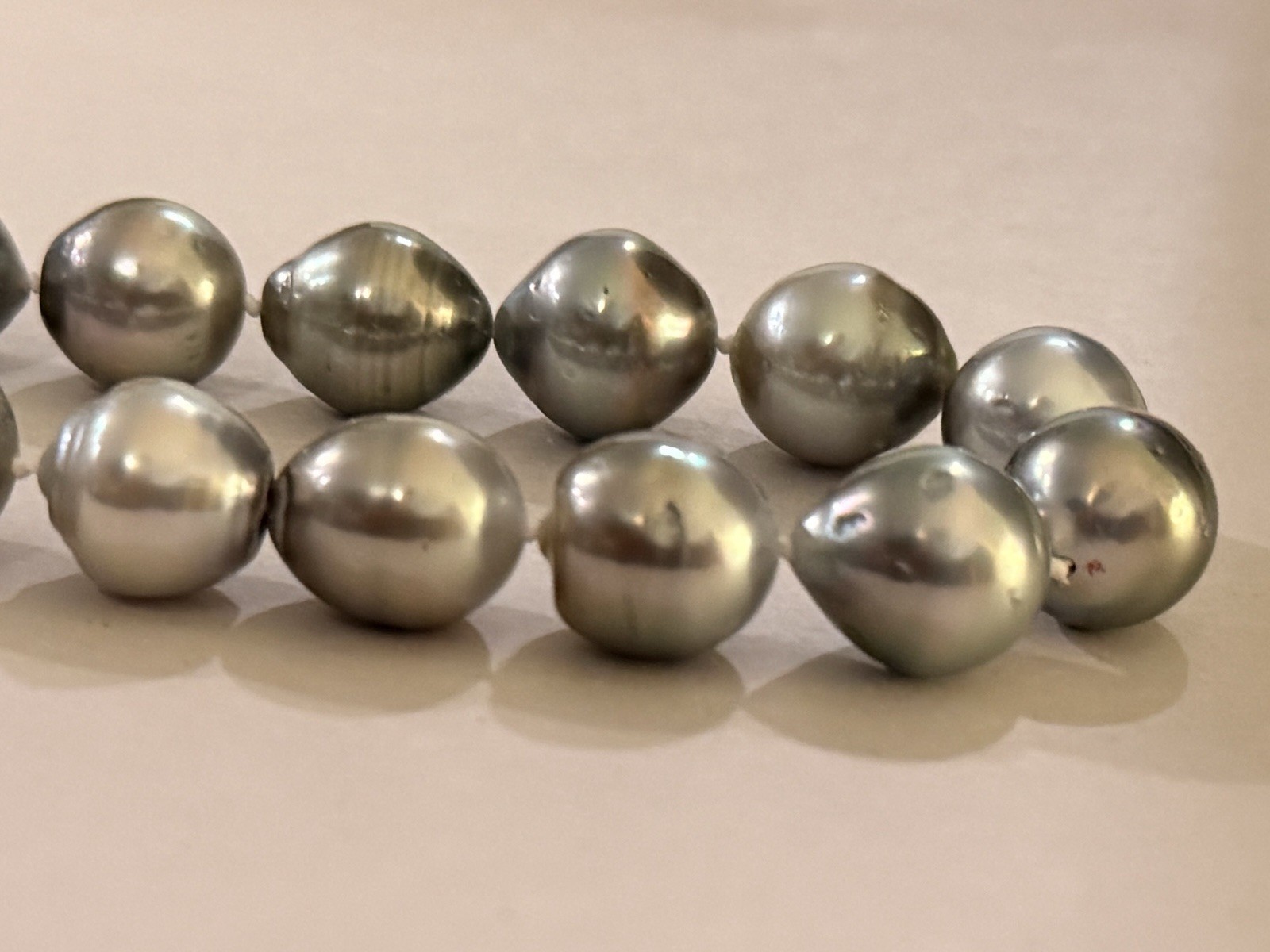 Large Tahitian Pearl Necklace 10.6-11.2mm 18″ Silver Seawater Pearls NEW