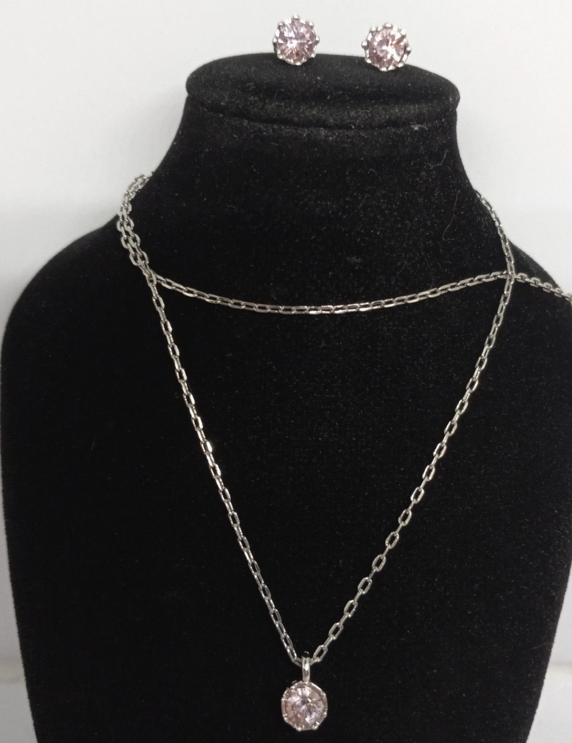 Pure Allure June Birth Stone Silver Tone 20″ Necklace Earring Swarovski Crystal