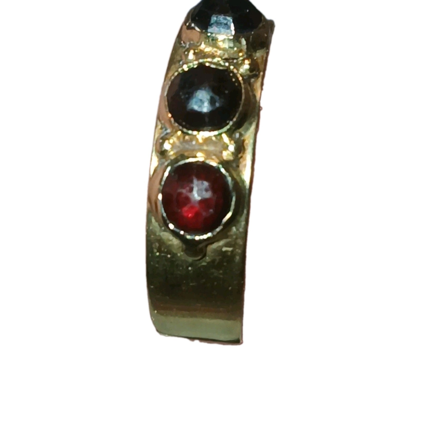 14k Yellow Gold Bezel Set 3-Stone Natural Garnet Band Ring Size 6