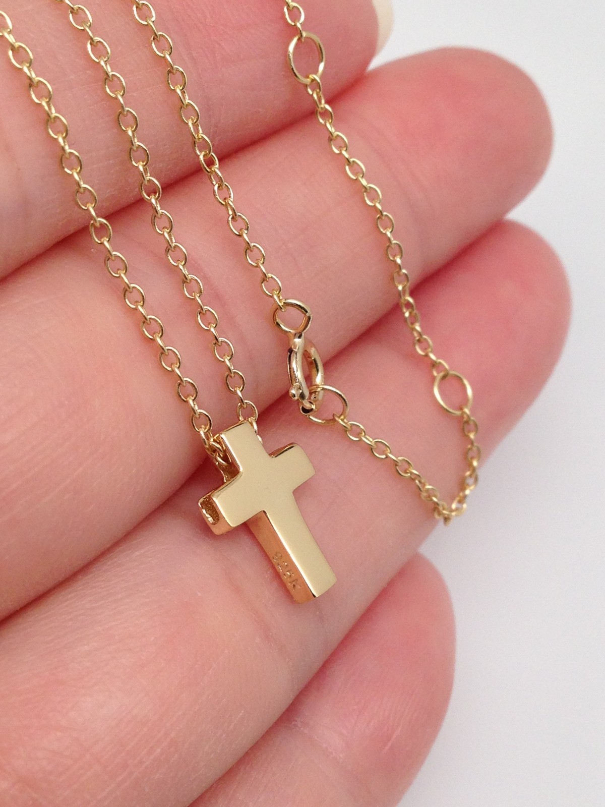 Sterling Silver 925 Small Tiny Plain Cross Pendant Necklace Slide 11mm 18″ Women