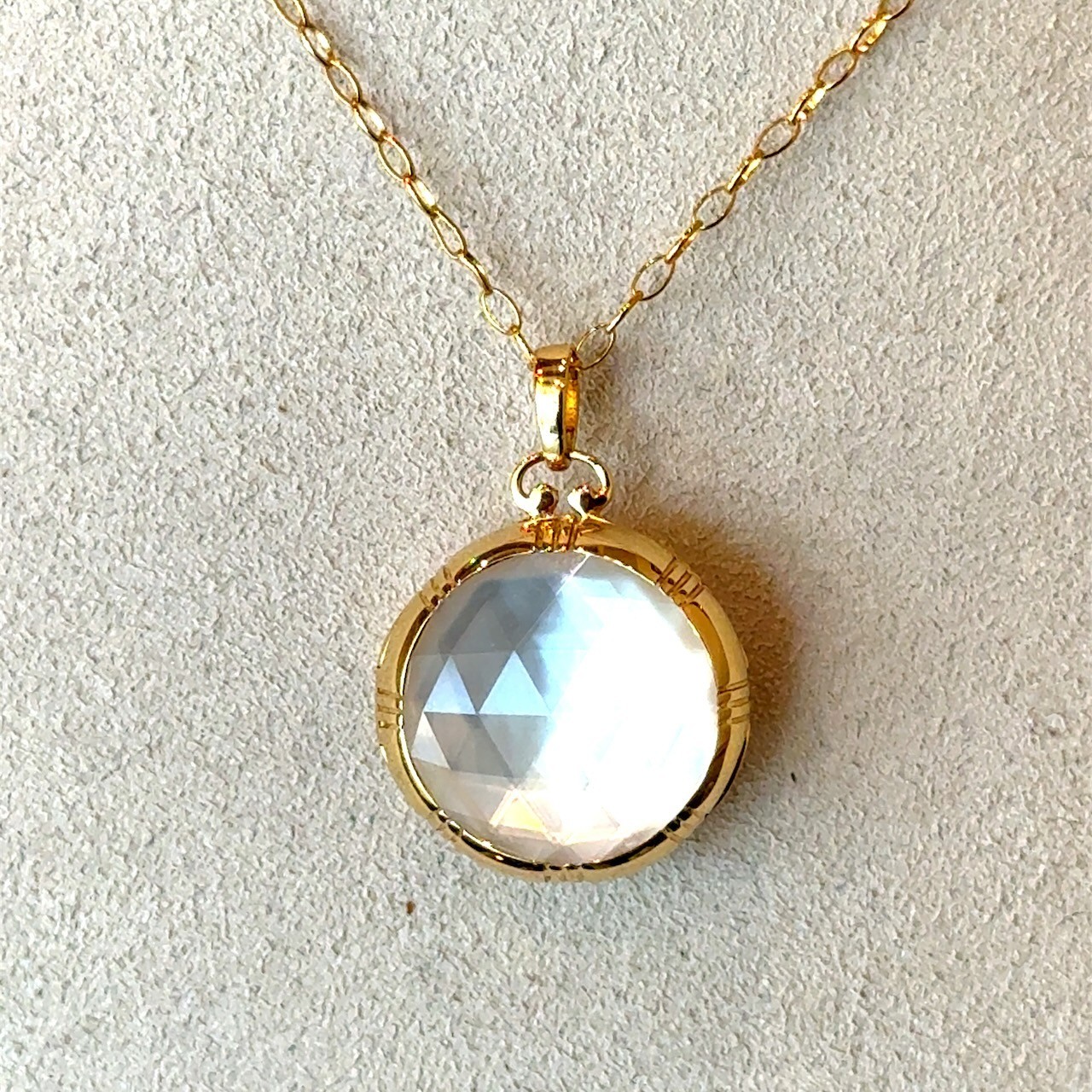 Monica Rich Kosann Mother of Pearl Locket 18KT Gold Necklace