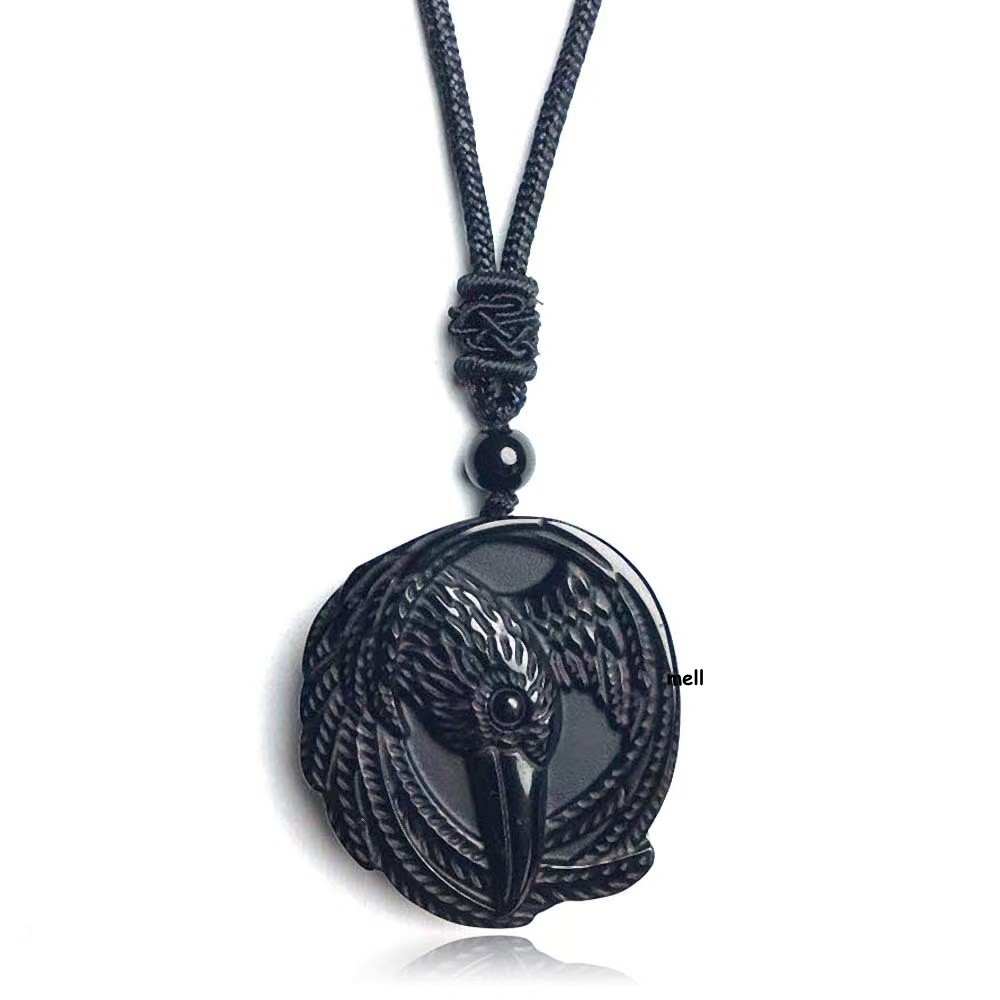 Real Obsidian Crow Pendant Necklace Natural Jewelry Luxury Gift Designer