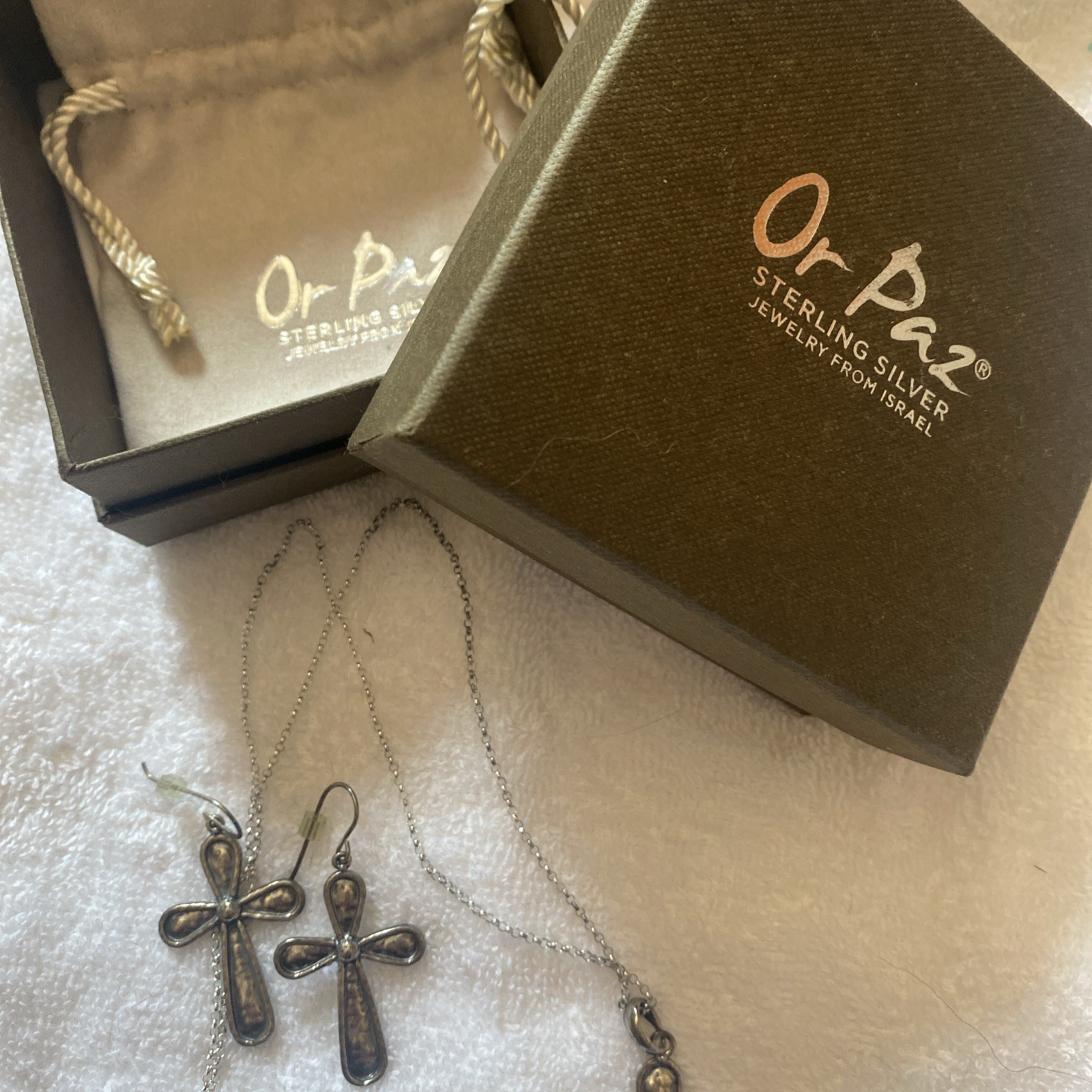 PAZ CREATIONS, PZ-Sterling Silver Hammered Texture Cross set -BRAND NEW