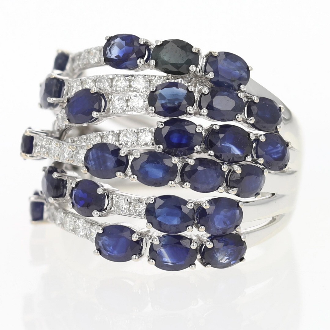 EFFY 5.90ctw Oval Sapphire with Diamond Multi-Row Ring 14k White Gold Size 7.25