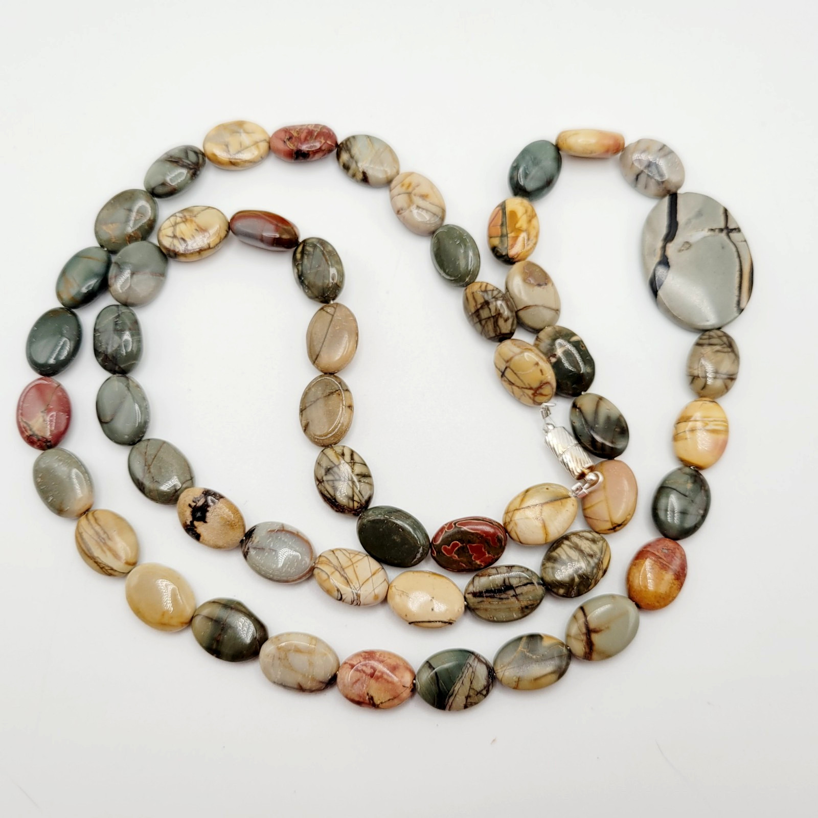 Artisan Picasso Jasper Bead Asymmetric Focal Stone Piccadilly Vtg Necklace 32 in