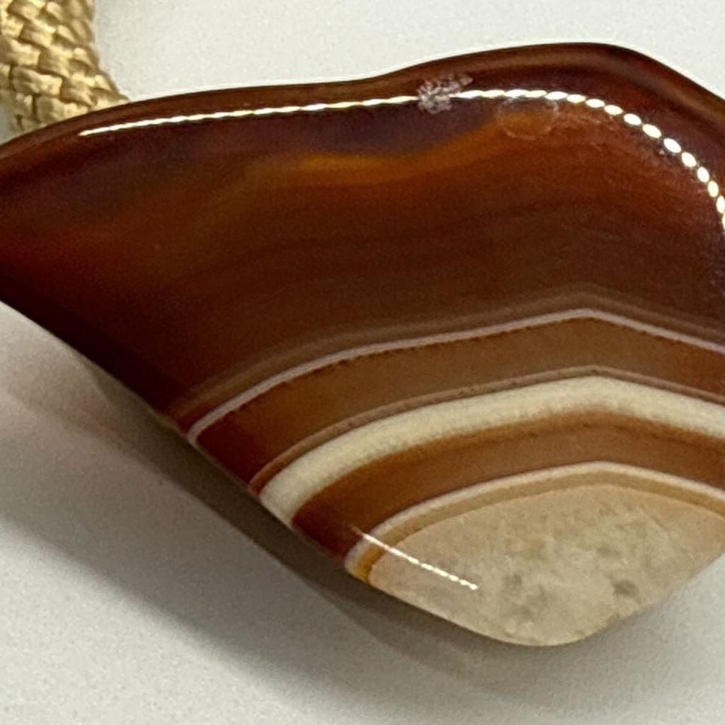 Western Polished Agate Stone Bolo Tie Tan Braided Cord Southwestern Style Vtg