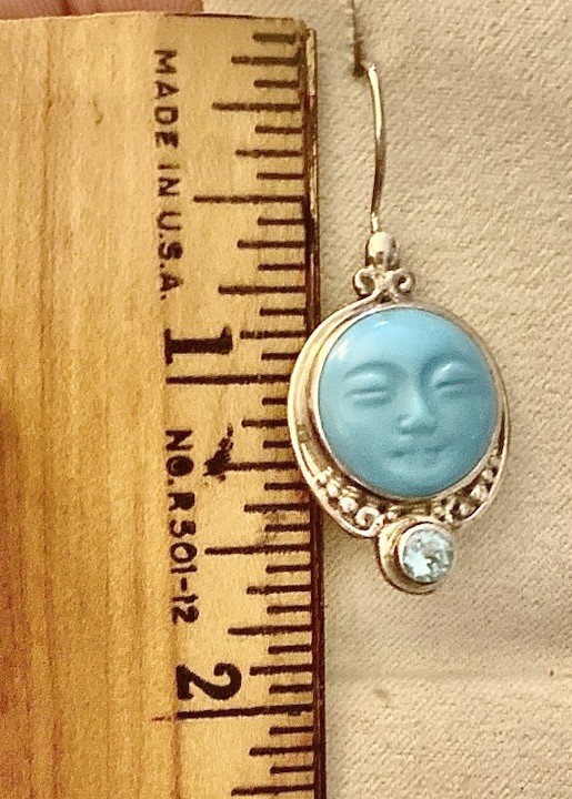 Sajen 925 Sterling Silver Carved Turquoise, Aquamarine Accent Moon Face Earrings