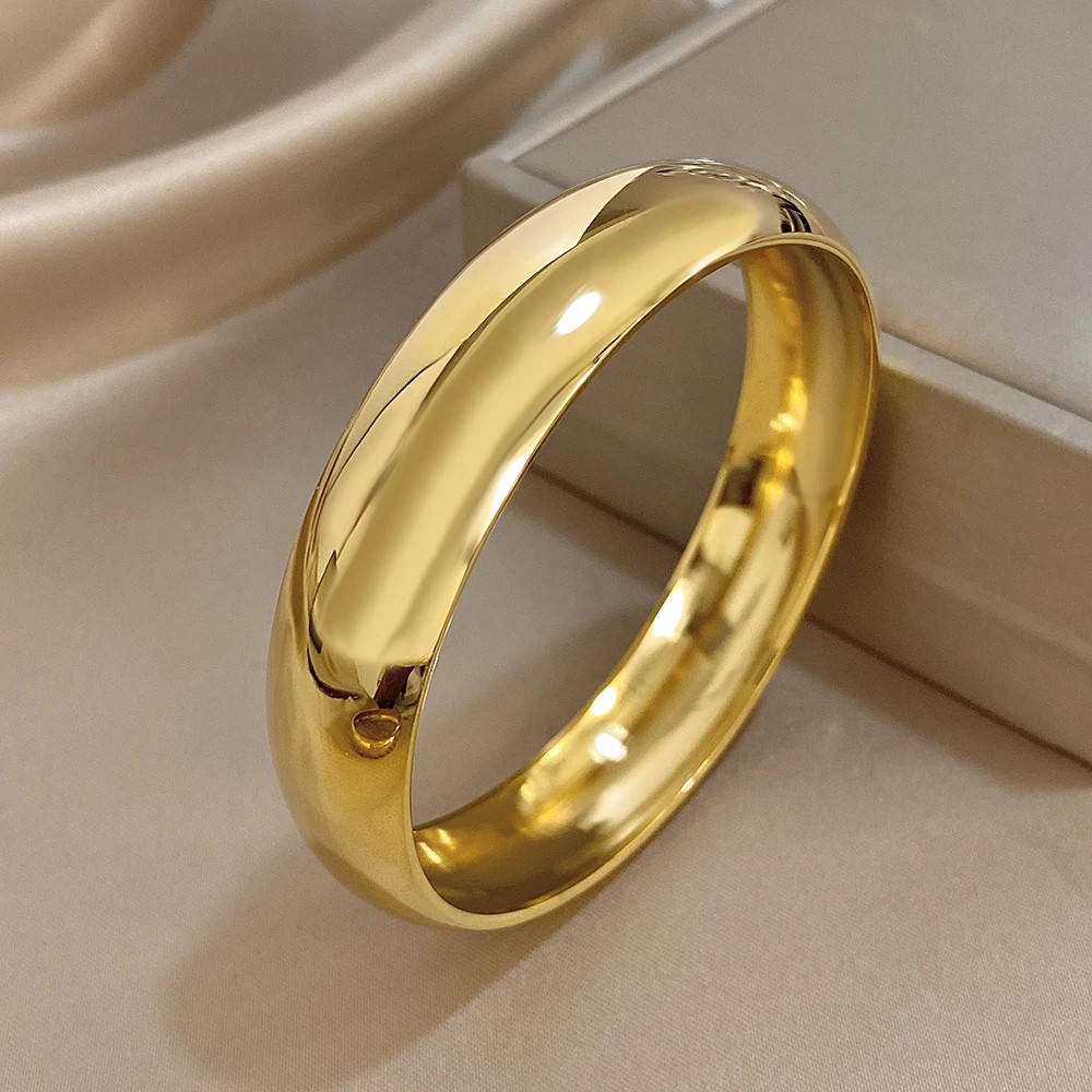 Glossy Gold Plated Stainless Steel Bracelet for Women Men Fashion 10 15 30mm.