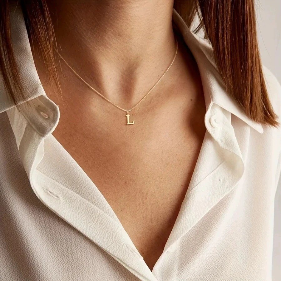 MECYLIFE Initial Letter Pendant Necklace 18K Gold Plated Stainless Steel