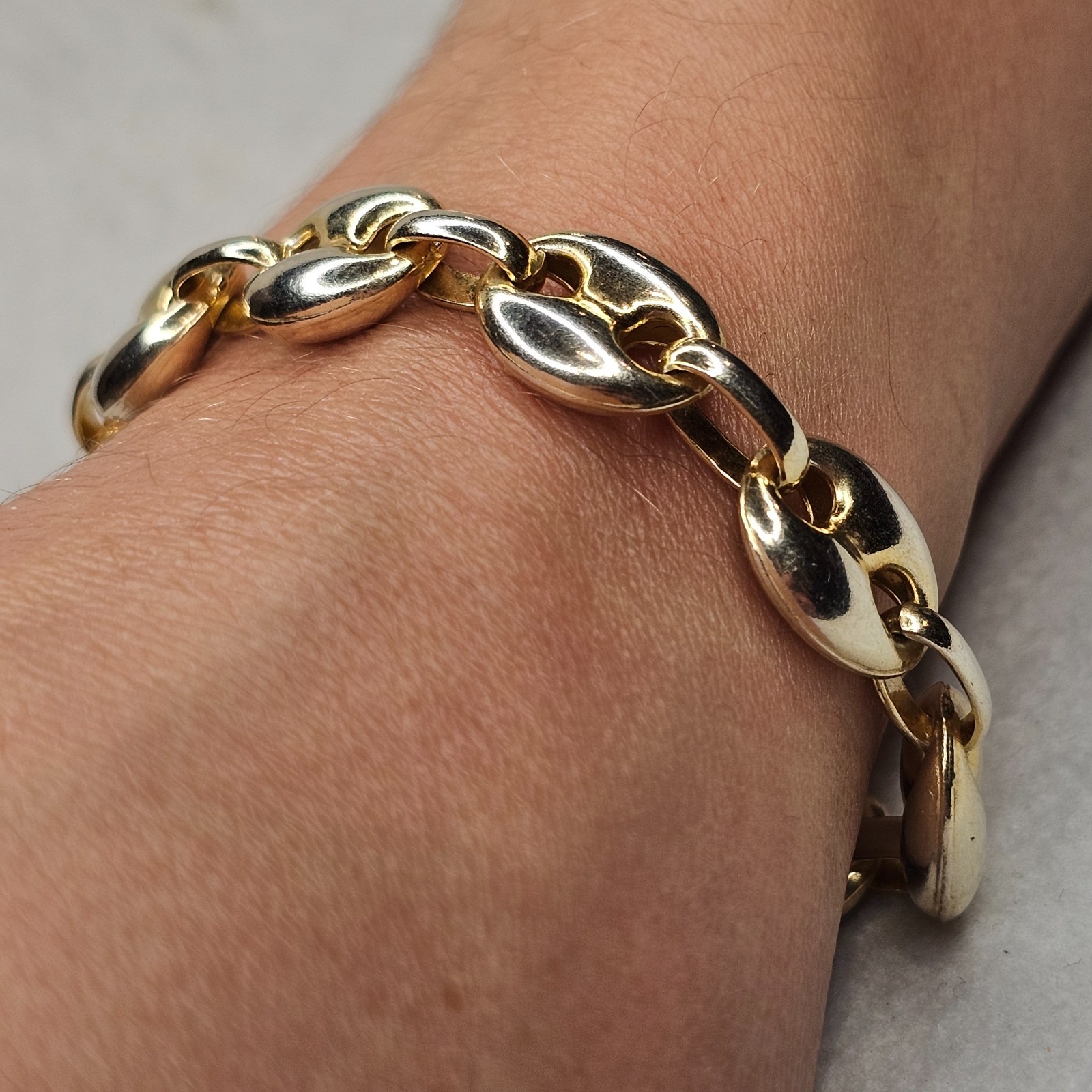 Vintage 925 Sterling Silver Gold Vermeil Puffy Gucci Link Bracelet 11mm 7.25″
