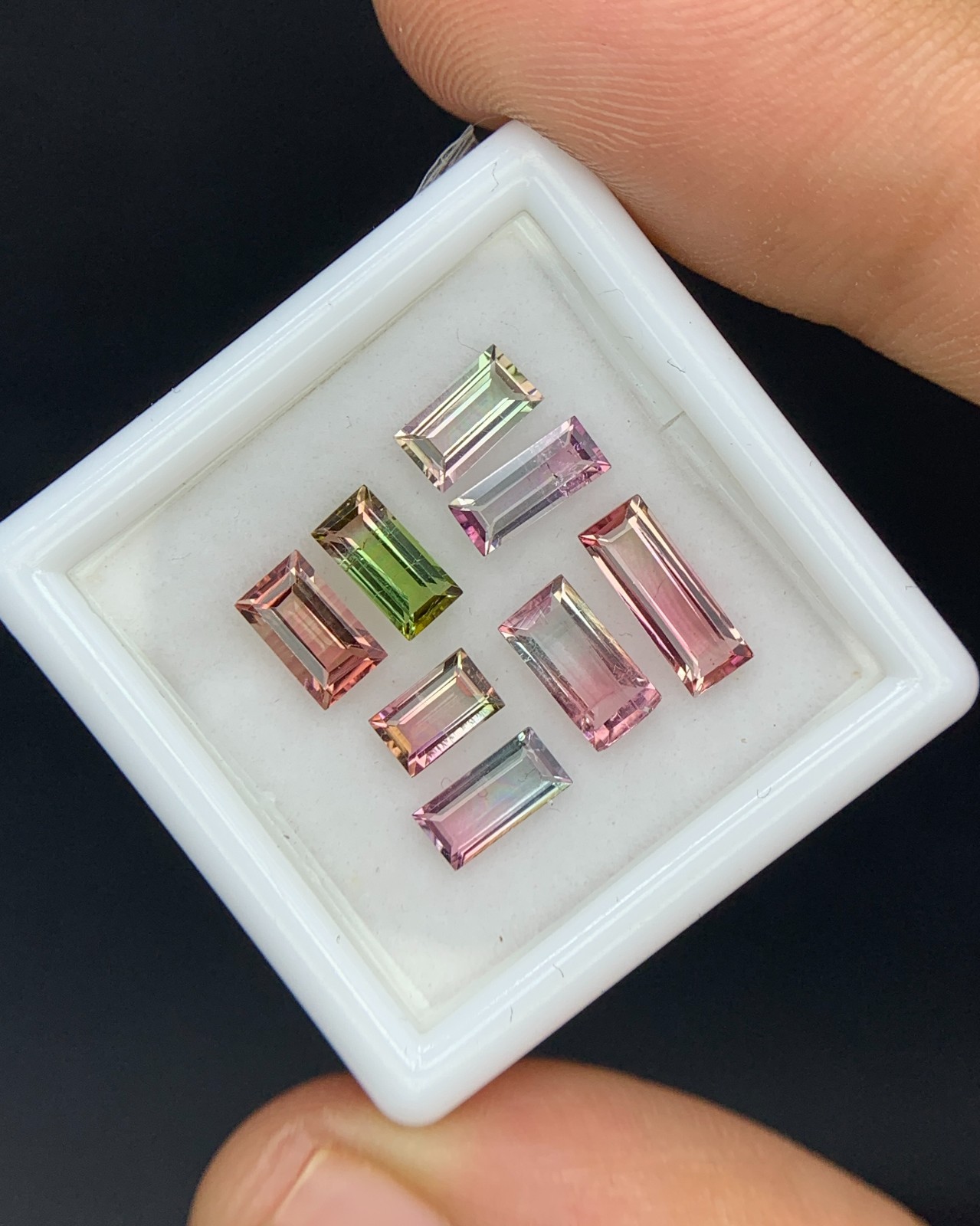 Natural Bi Color Tourmaline Lot 2.91 Carat Mix Size Baguette Shape Faceted Gem