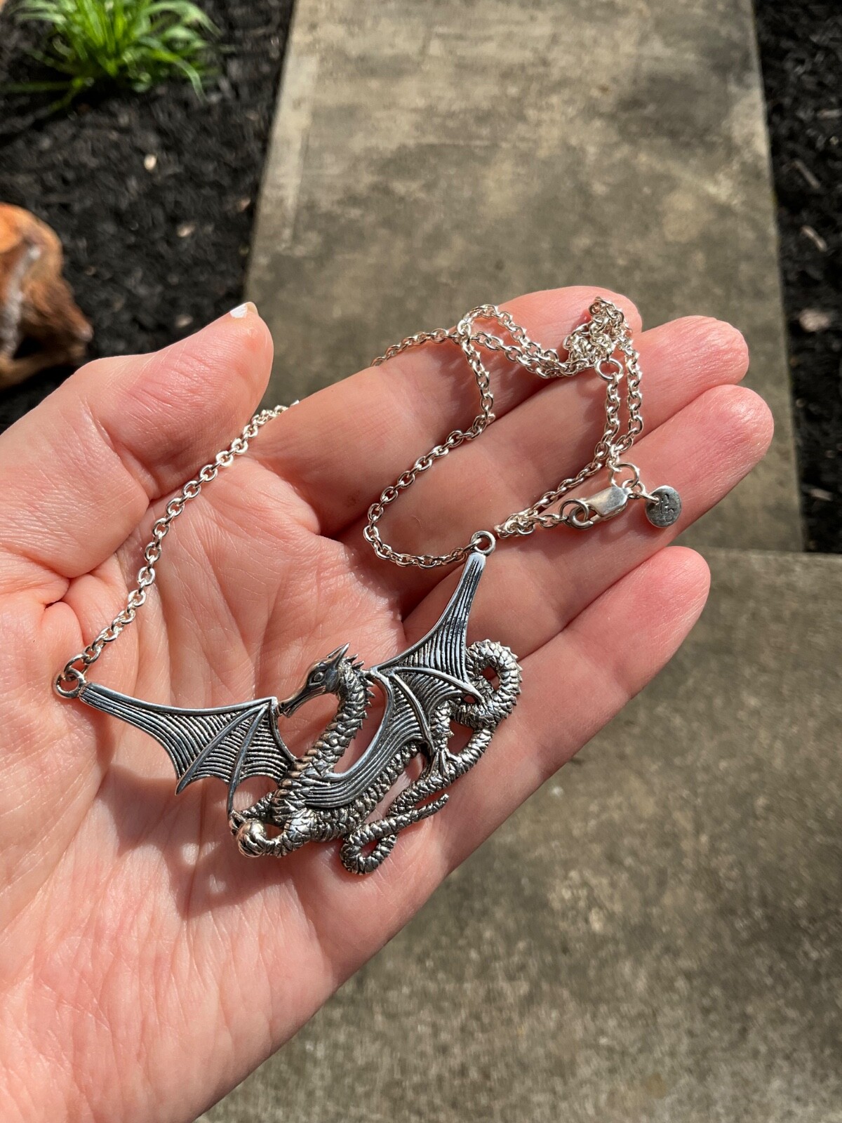 Huge Sterling Silver Dragon Necklace Peter Stone
