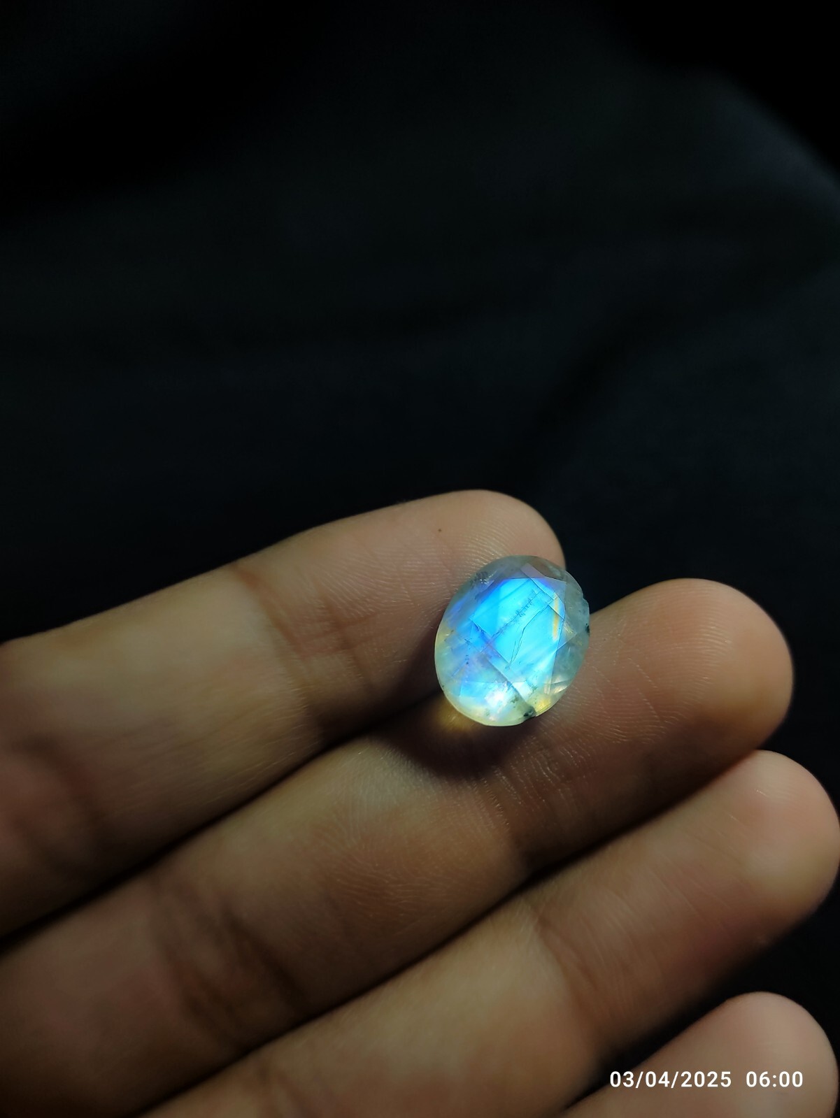 Rainbow Moonstone Faceted 8 Ct Gemstone Blue Fire