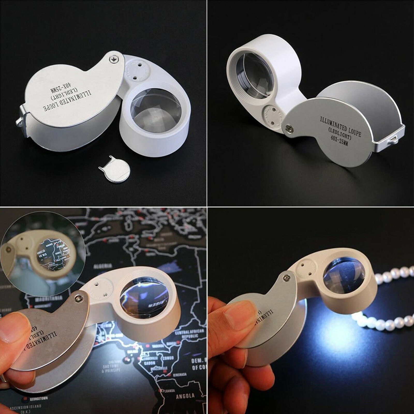 40X Jewelers Loupe Magnifier Light Jewelry Eye Loop Pocket Magnifying Glass Coin