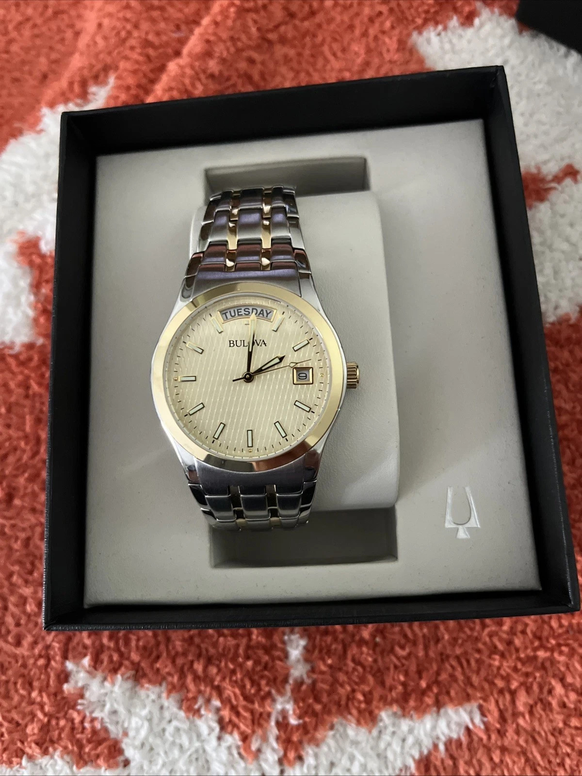 Bulova Men’s Two-Tone Stainless Steel Day Date Analog Wristwatch Gold C960603