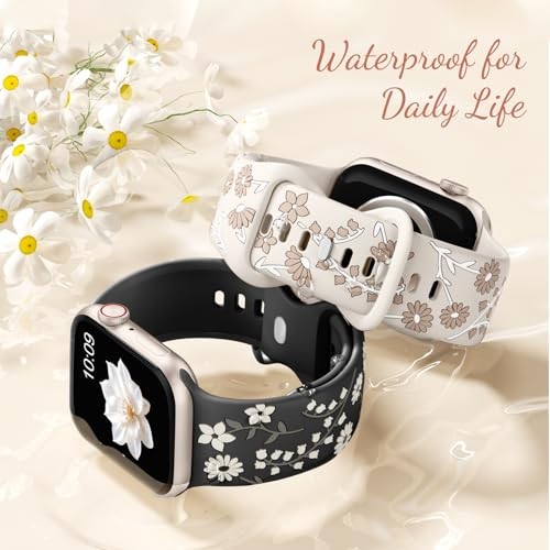Floral Engraved Band Compatible with 38mm/40mm/41mm/(42mm-Series 11 10) Black