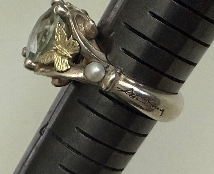 Ann King 925 Sterling Silver 18K Gold Prasiolite Pearl Butterfly Ring Sz 8