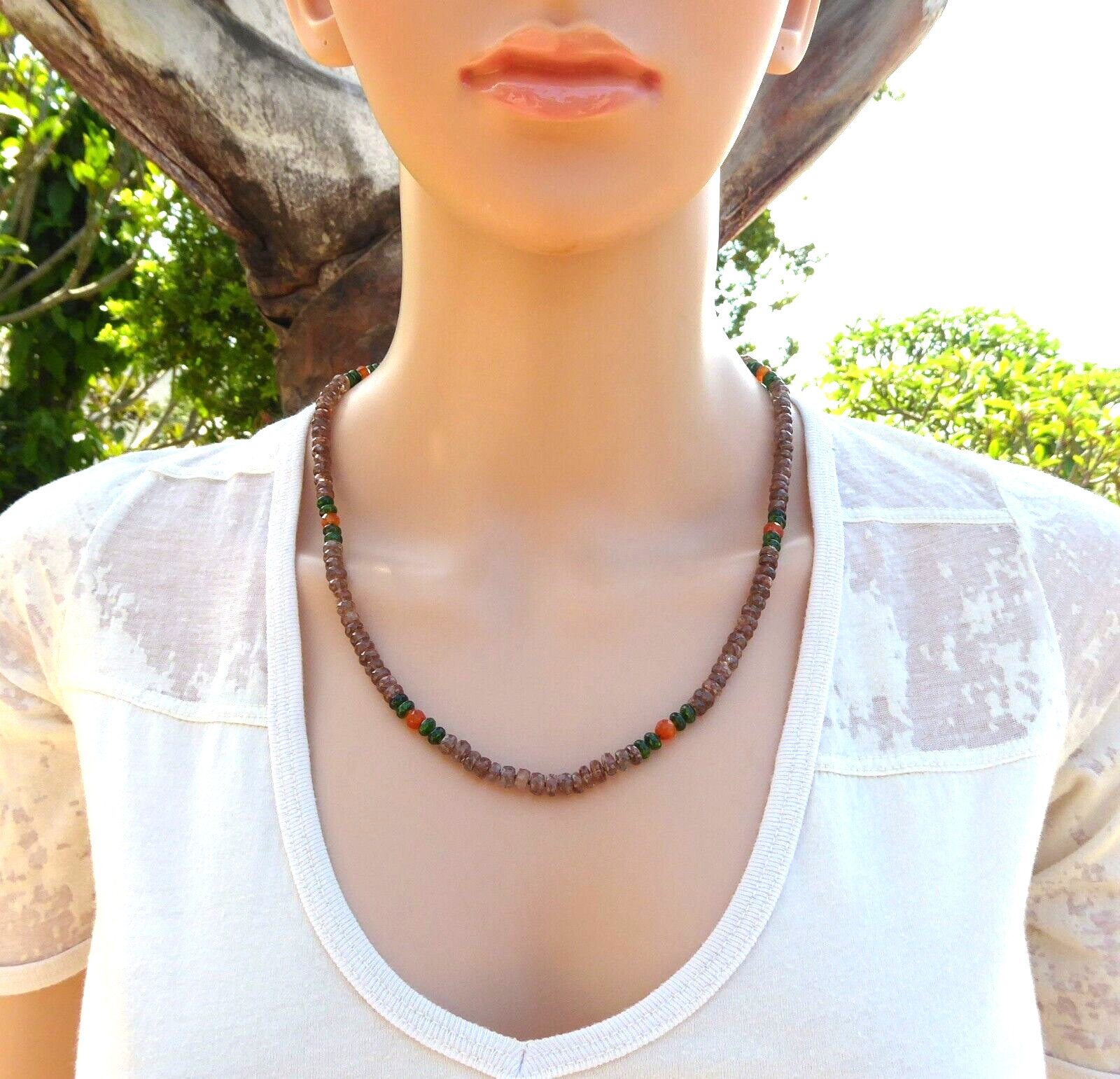 21 1/2″ Handmade Hand Knotted Andalusite Gemstone Necklace, Adjustable Necklace