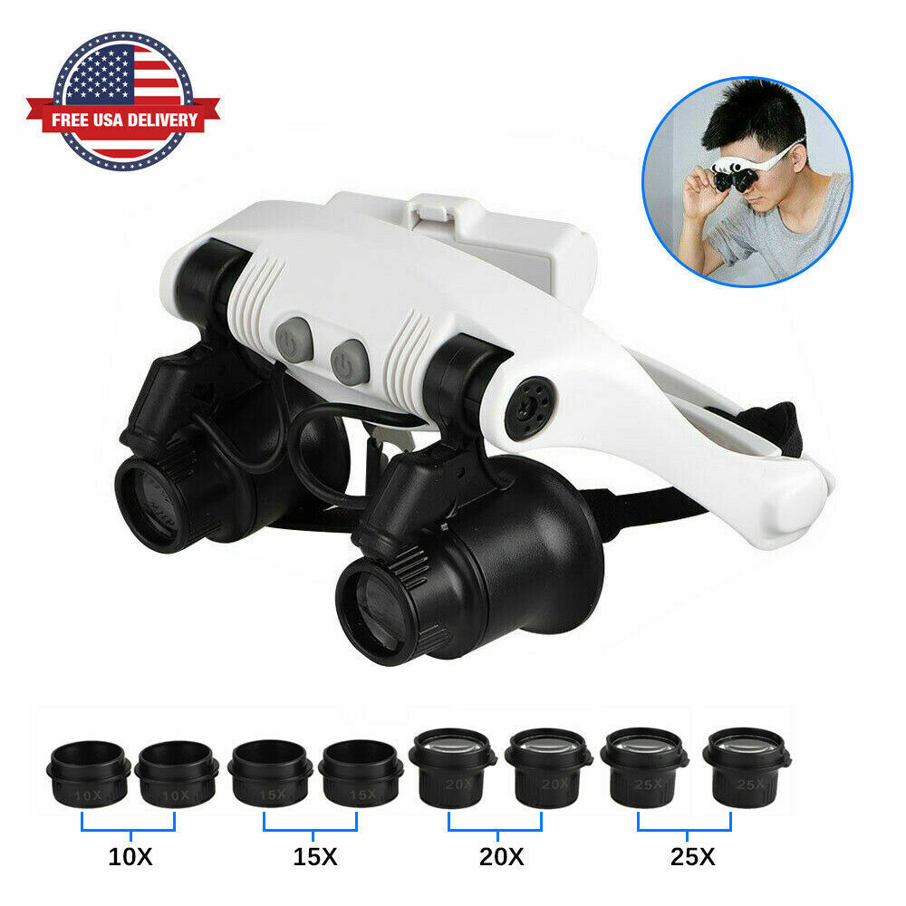 LED Magnifier Glasses Magnifying Headband Eyewear for Watchmaker Jewelers Repair