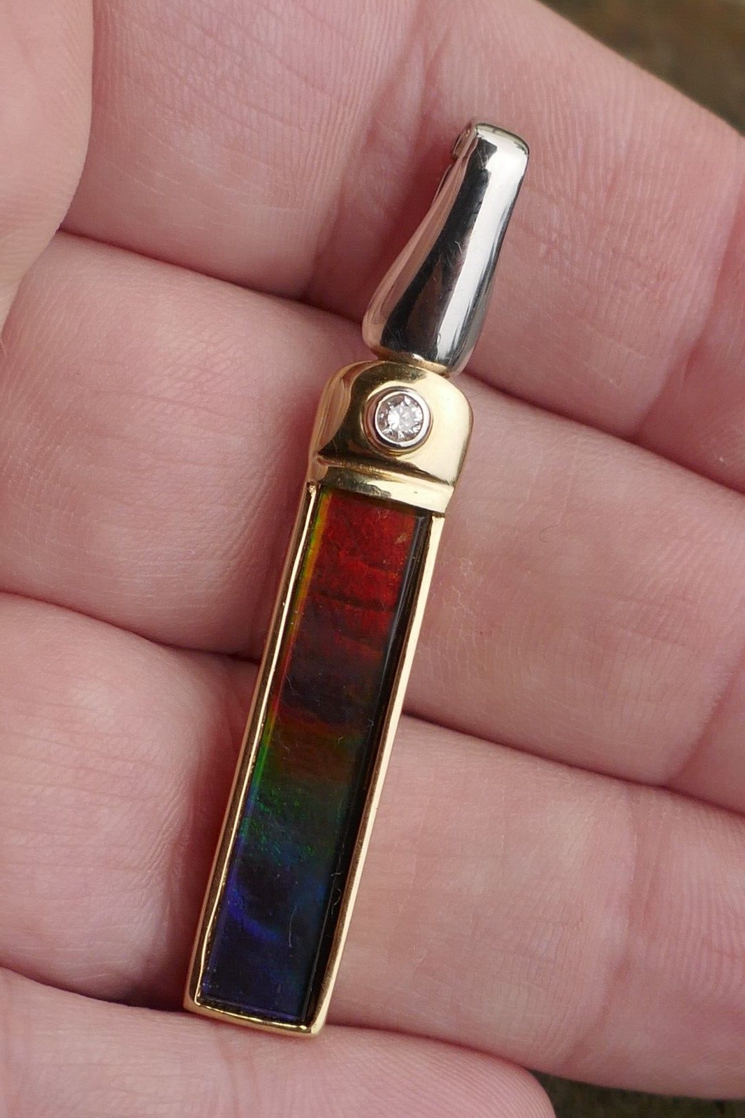 Designer Korite 18kt Yellow/White Gold Ammolite & Diamond Pendant / Enhancer