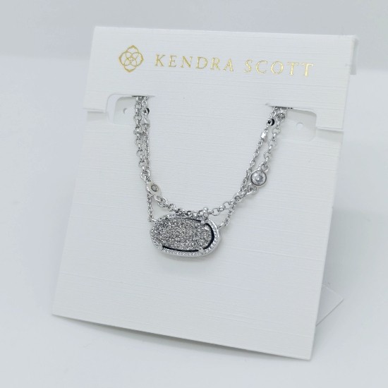 Kendra Scott Elisa Silver Crystal Multi Strand Pendant Necklace Platinum Drusy