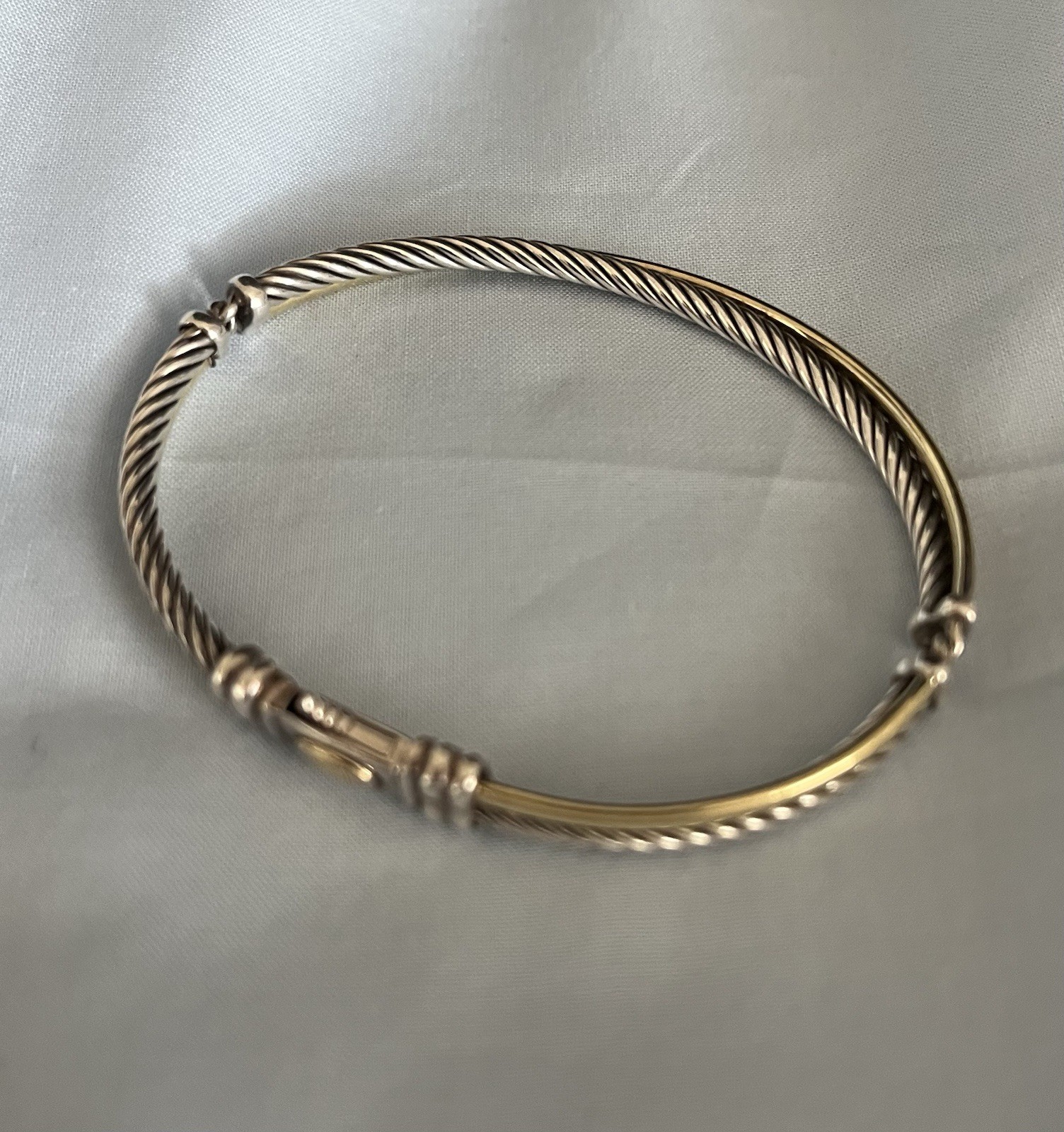 David Yurman 925 SS and 18K YG Two Tone Crossover Cable Bracelet S/M size