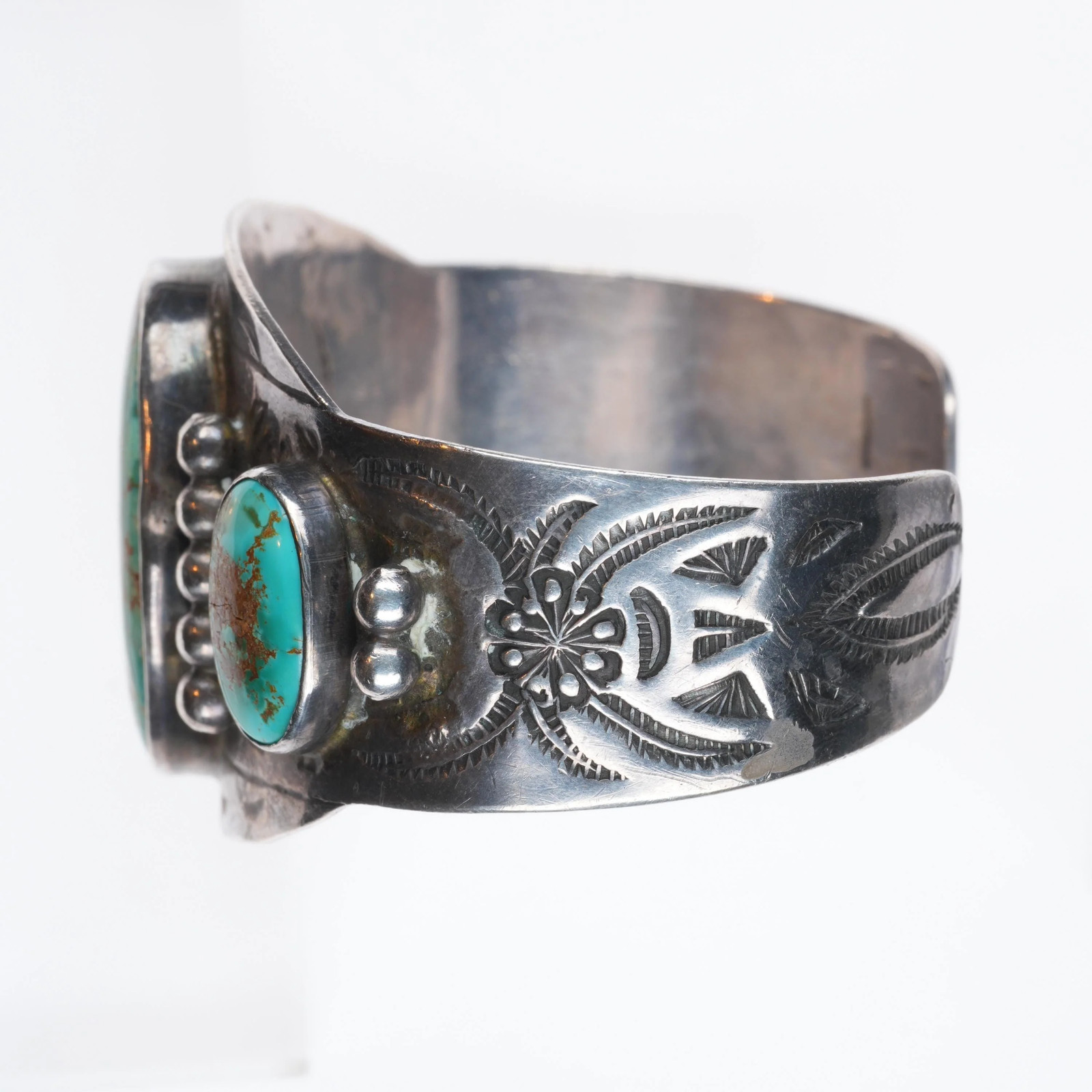6.3″ 1950’s Vintage sterling silver Fred Harvey Royston turquoise cuff bracelet