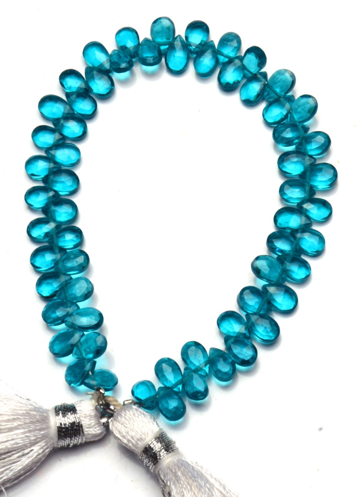 Green Apatite Color Quartz 5x3MM Approx. Faceted Pear Shape Beads Strand 6″