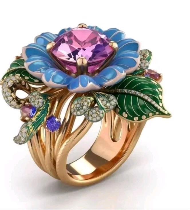 Peony High End Oil Dripped Ring Sz 7 Sizeable